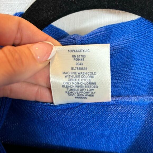 Ladies Bedford Fair Blue Long Sleeve‎ Knit Sweater with Neck Tie Petite Large - Picture 9 of 10